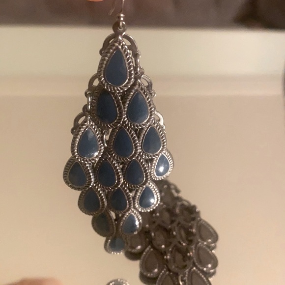 Gunmetal & Teal Chandelier Statement Earrings - Picture 3 of 3